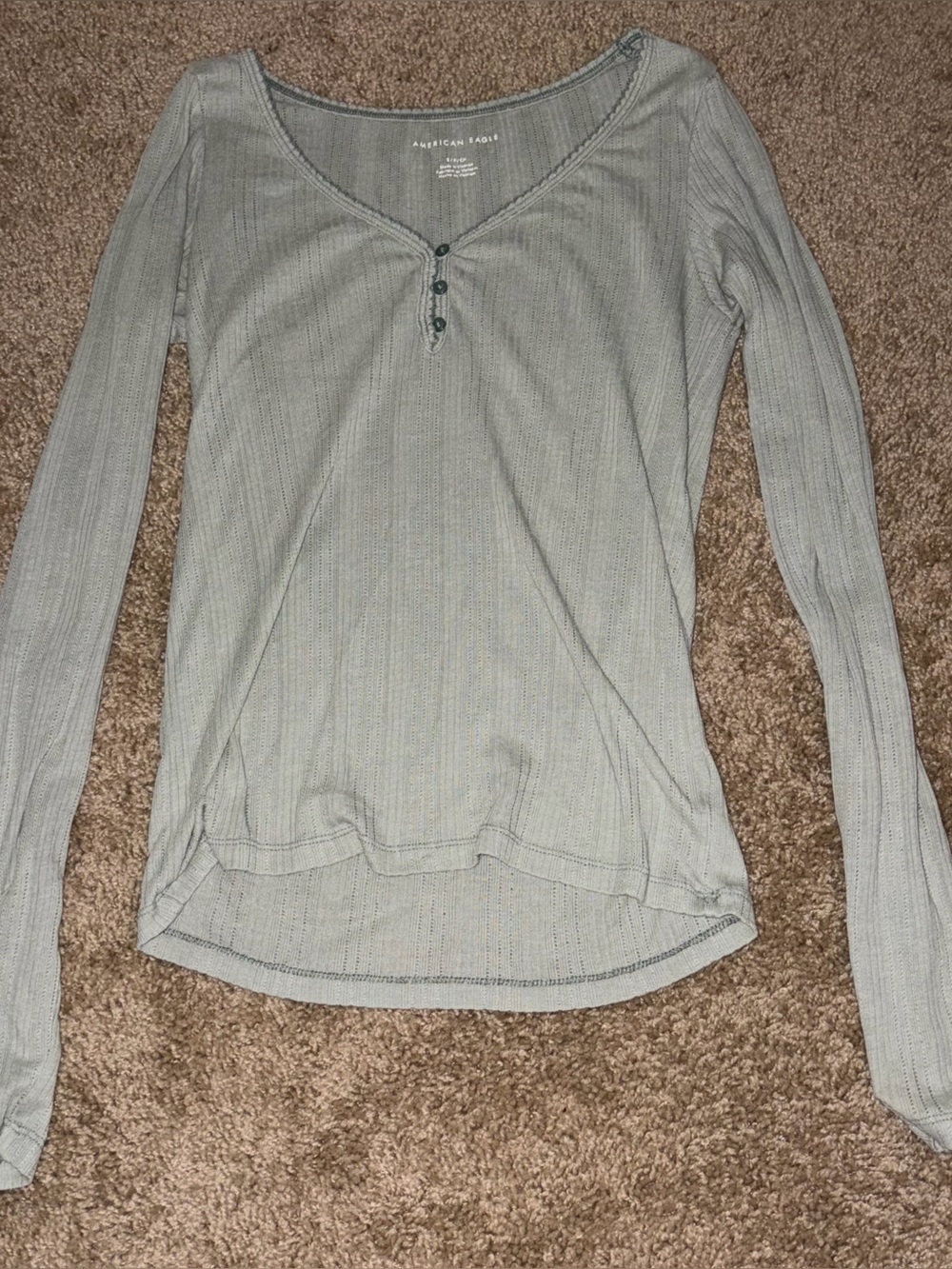 American Eagle Olive Ribbed Button-Front